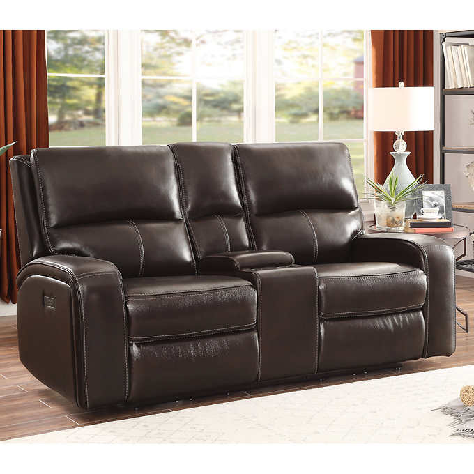 Sawyer Leather Power Reclining Loveseat with Console and